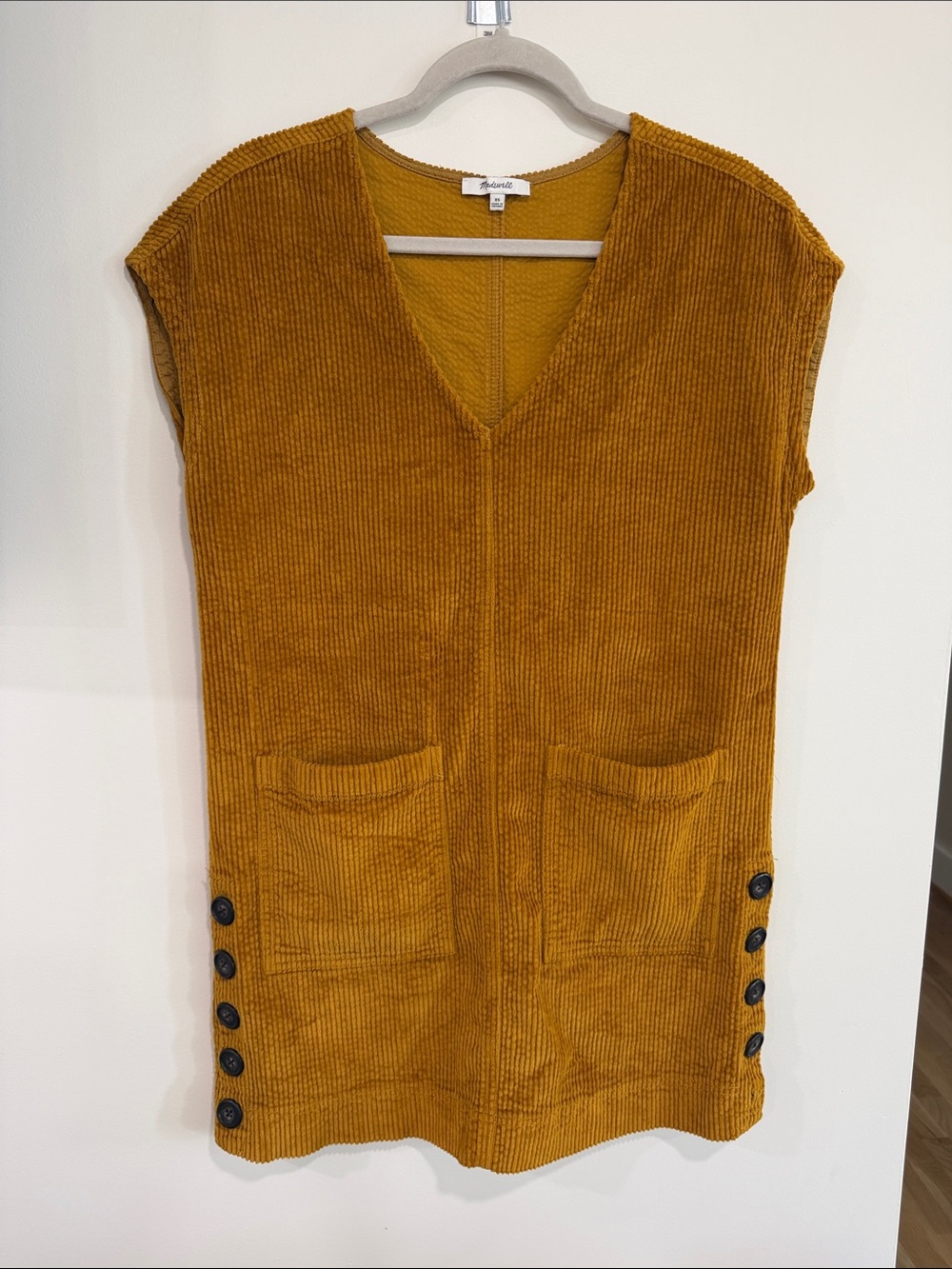 Madewell Sleeveless Corduroy V-Neck Tunic in Mustard Gold